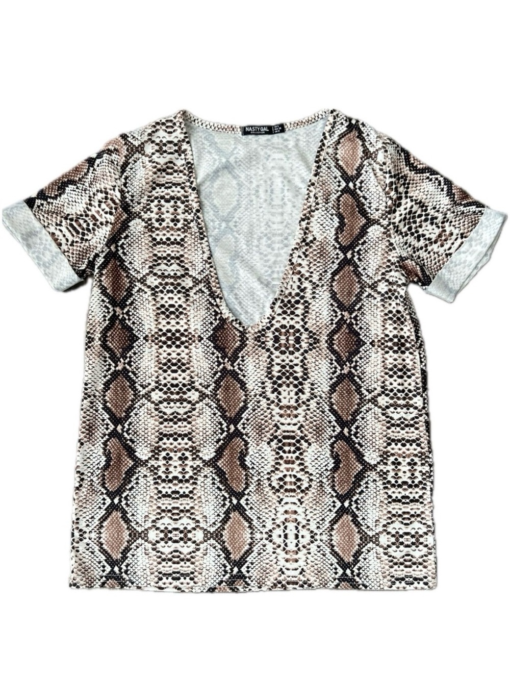 Nasty Gal V-Neck Animal Print Cuffed Sleeve Top